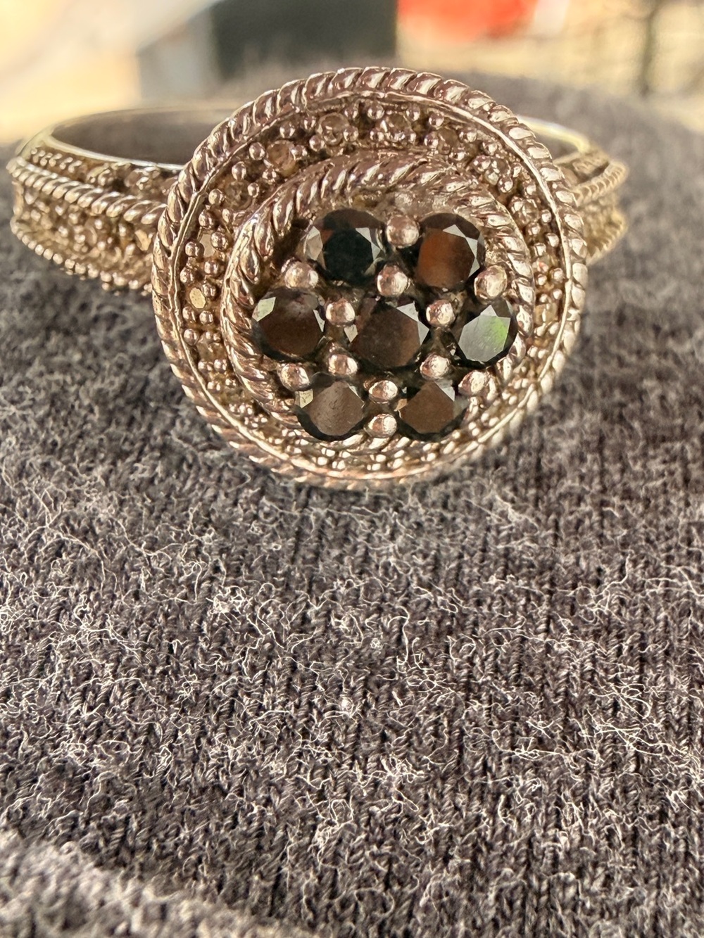 Vintage LJ 925 Sterling Silver Black & White
Diamond Halo Ring - Size 10